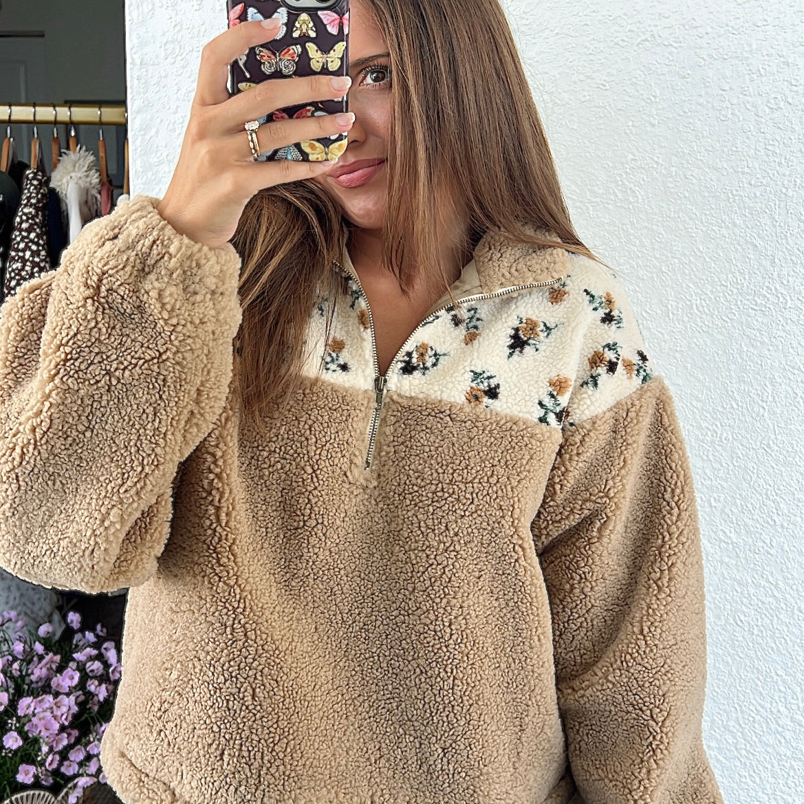 So This Is Love Sherpa Quarter-Zip Jacket - Honey