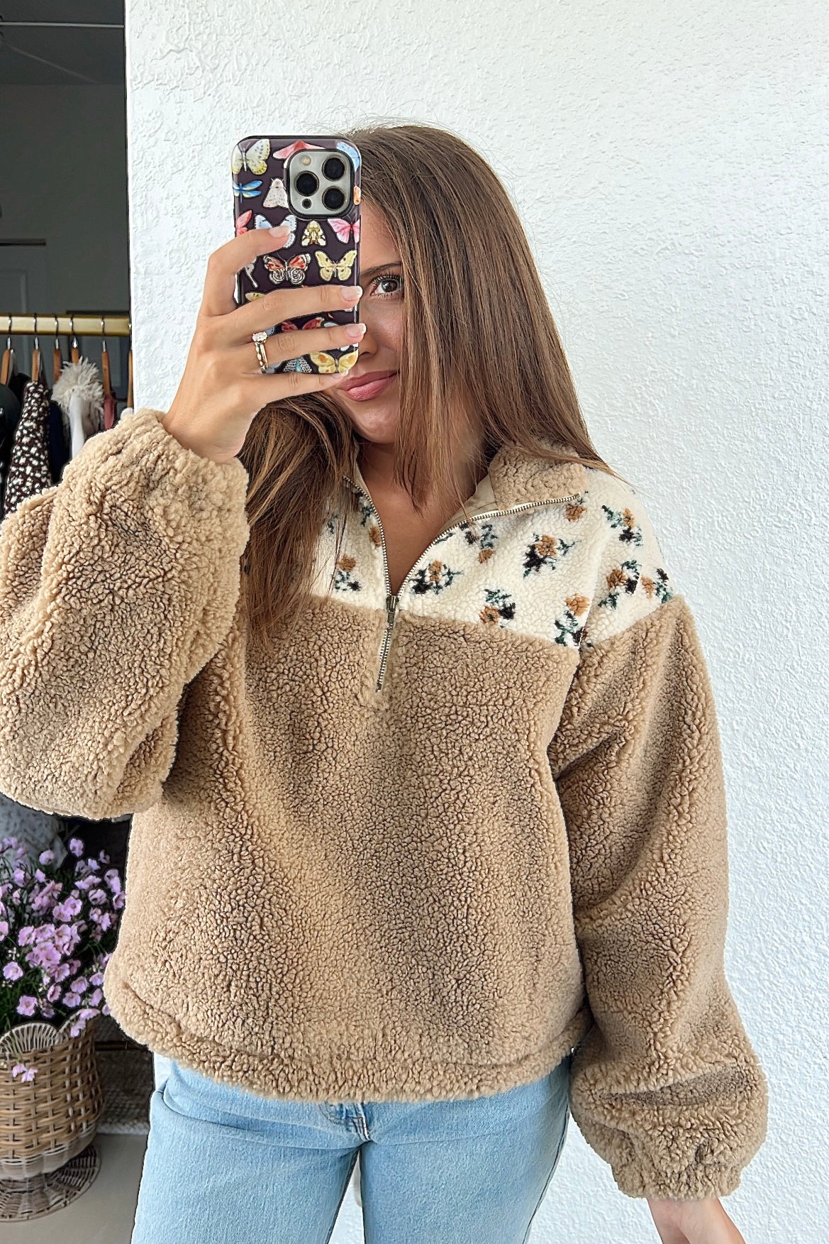 So This Is Love Sherpa Quarter-Zip Jacket - Honey