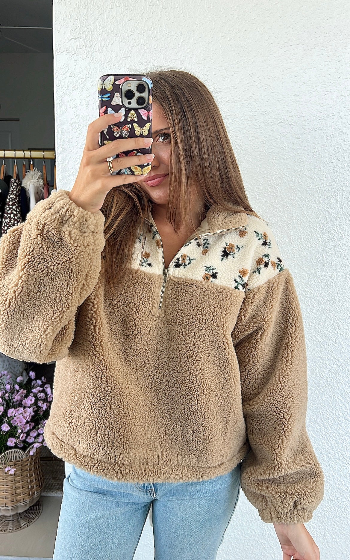 So This Is Love Sherpa Quarter-Zip Jacket - Honey