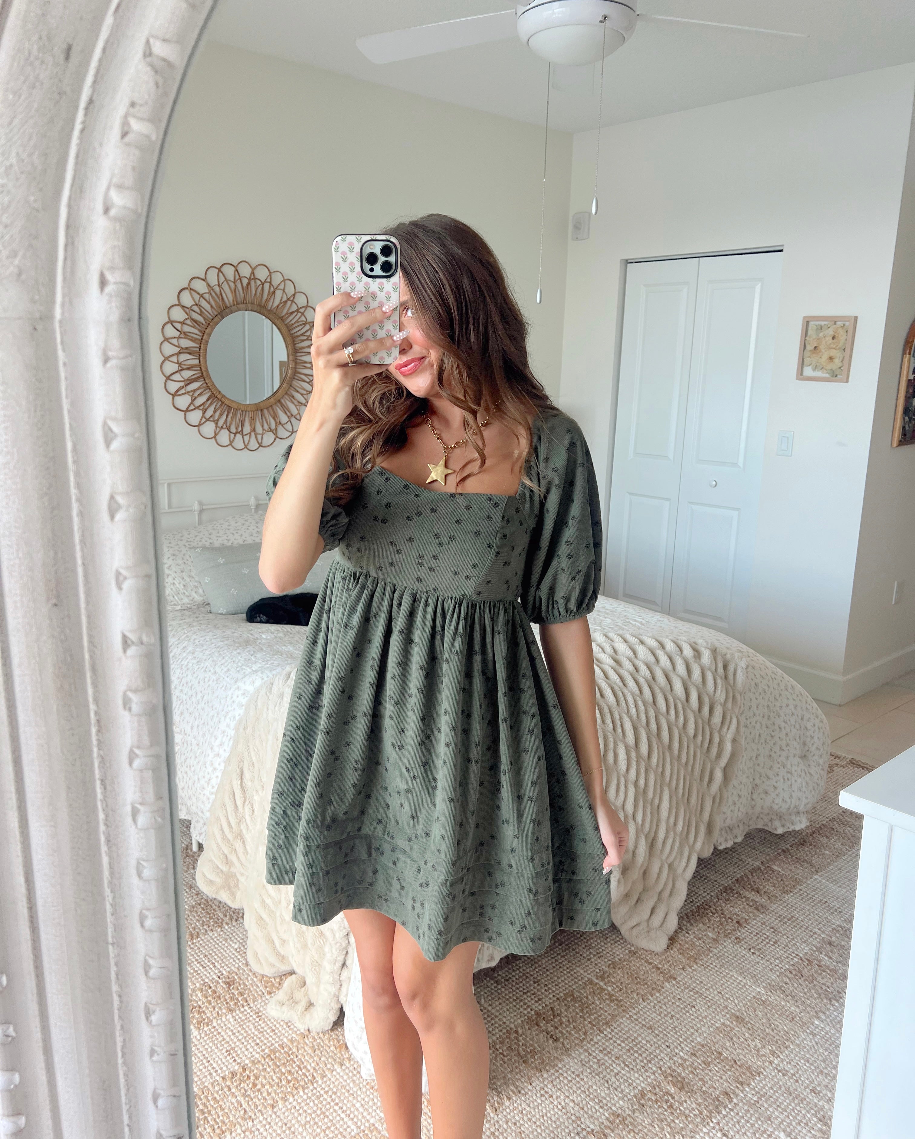 Meadow Mini Babydoll Dress - Sage