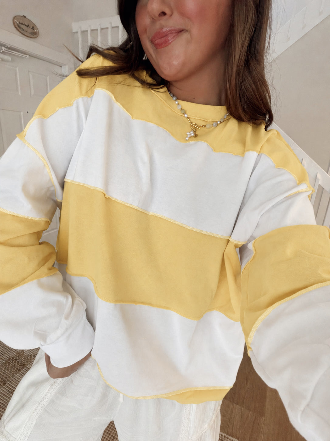 Millie Oversized Stripe Crew - Yellow