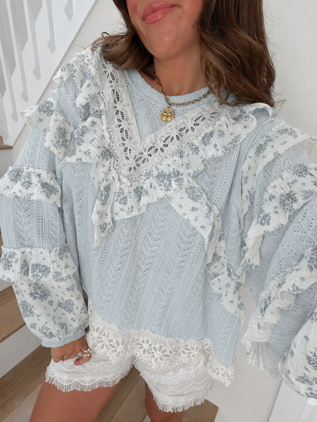 The Garden Party Blouse - Blue Floral (PRE-ORDER EST 6/18)