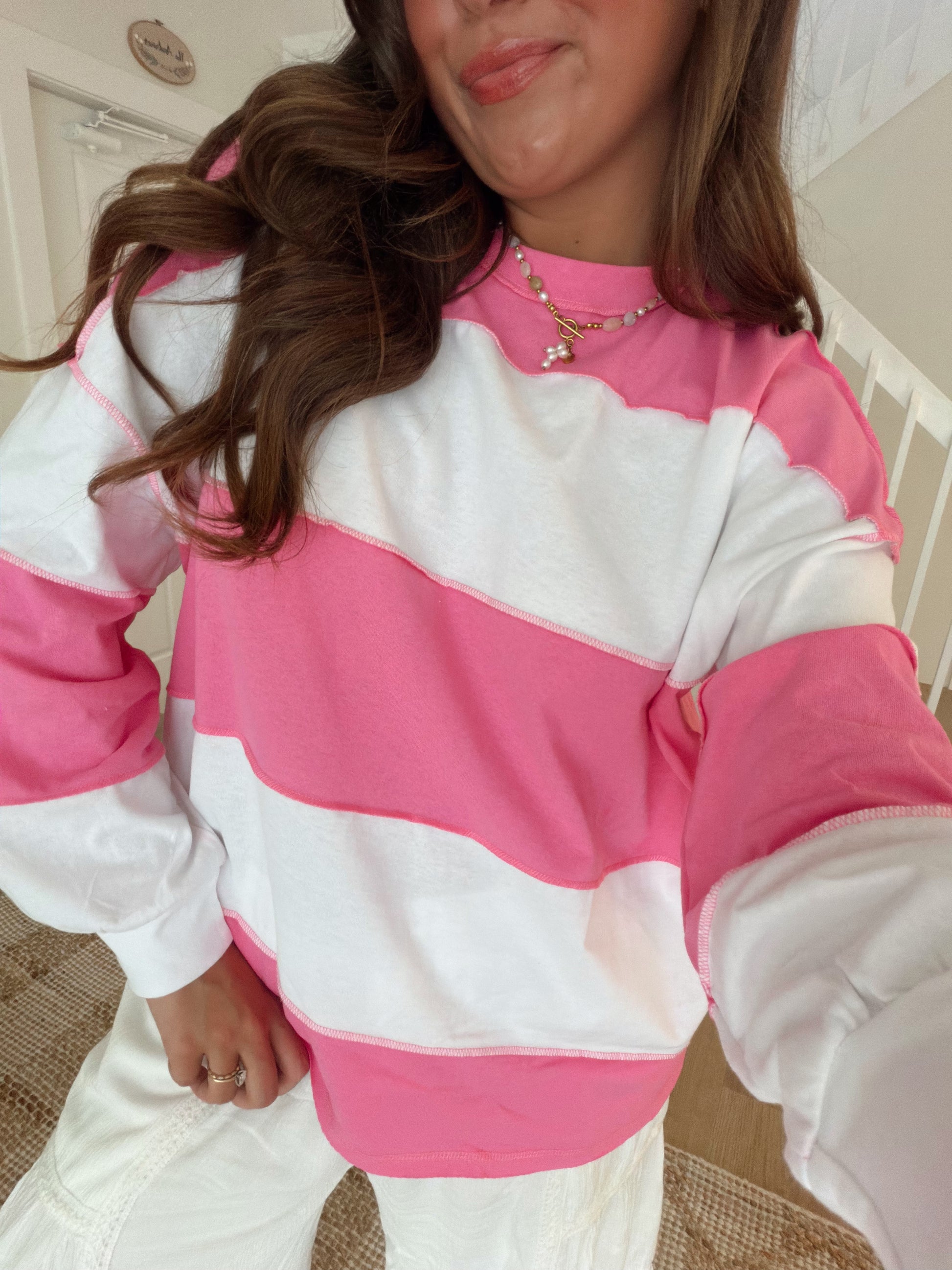 Millie Oversized Stripe Crew - Pink
