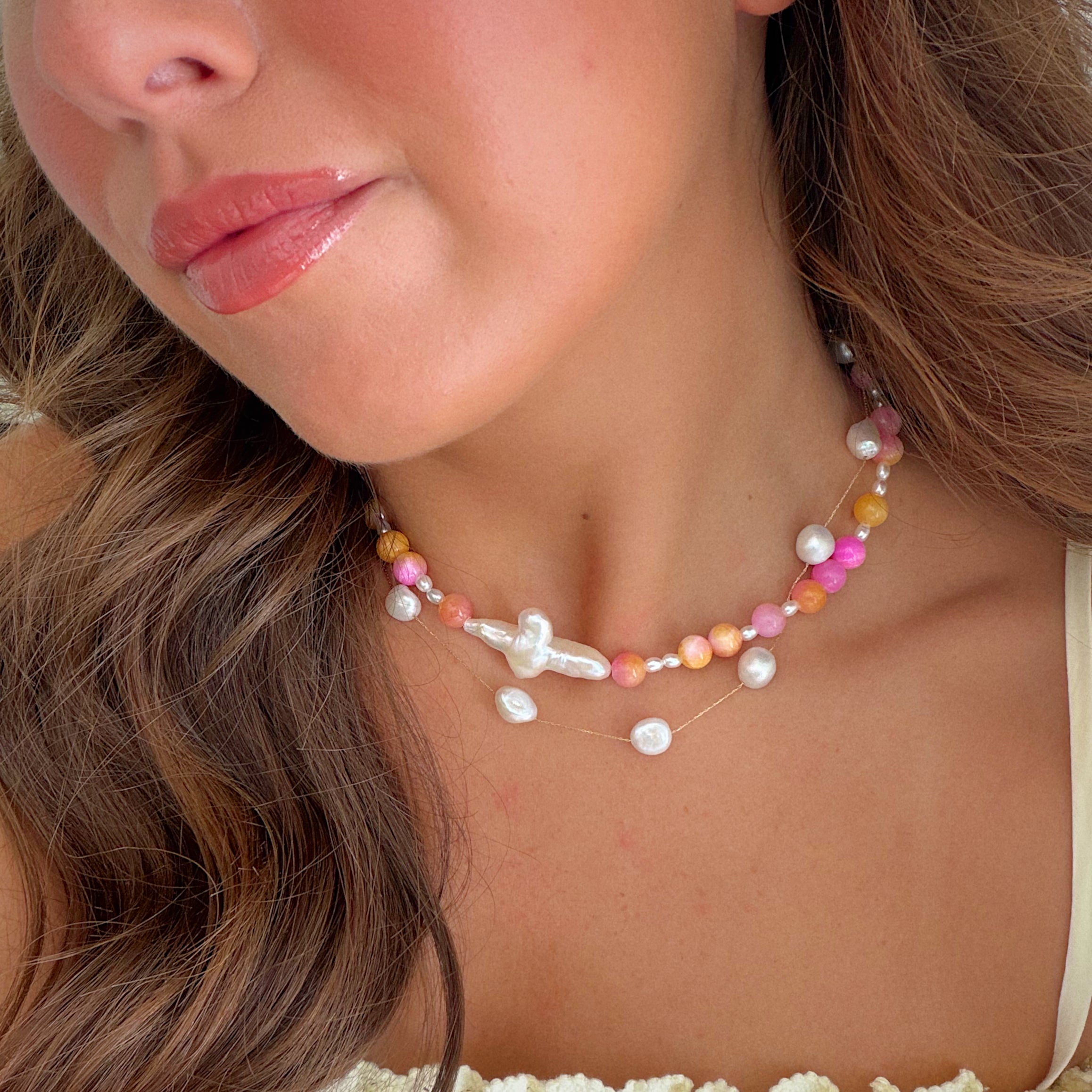 Peachy Dawn Cross Necklace