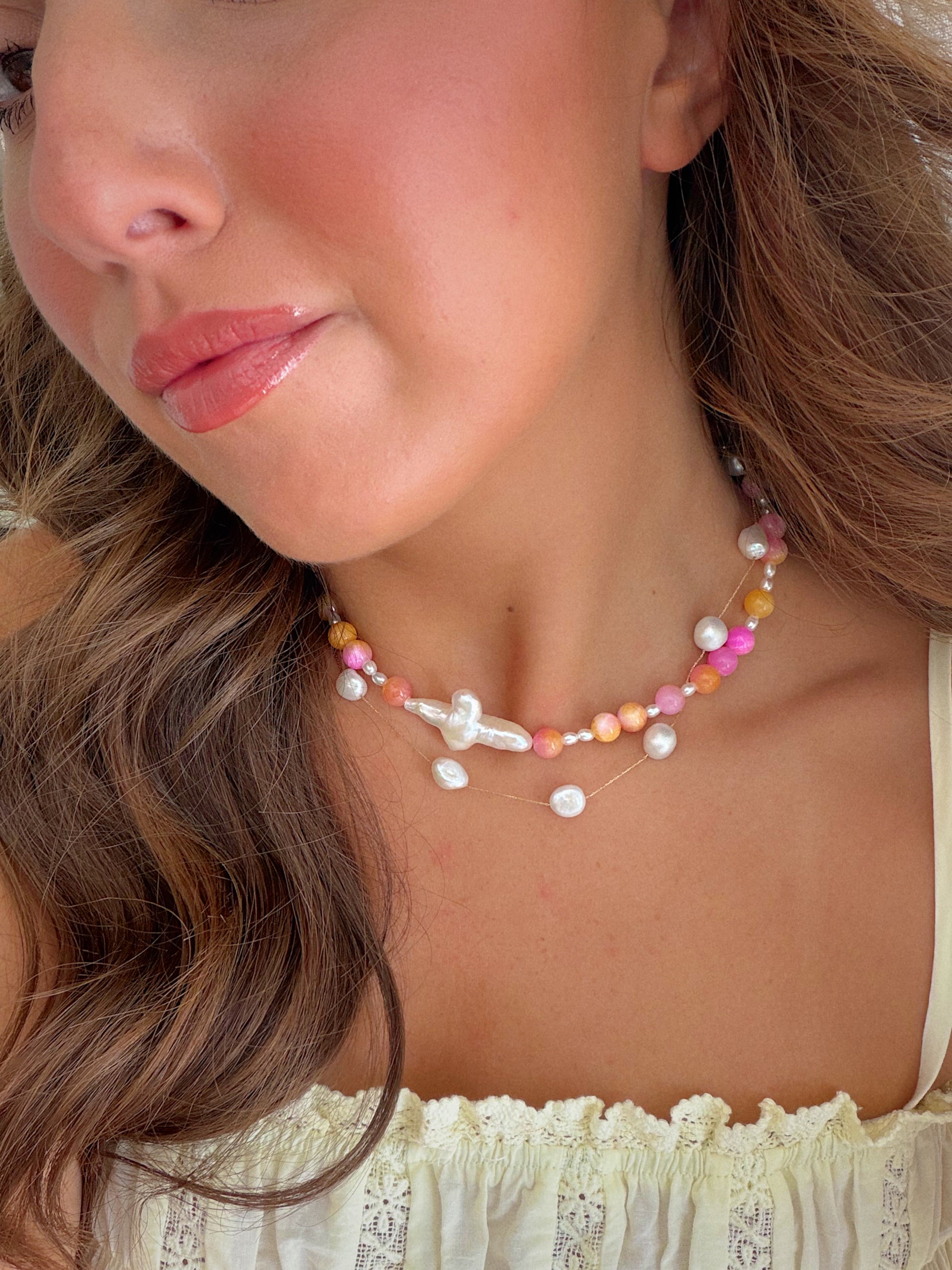 Peachy Dawn Cross Necklace