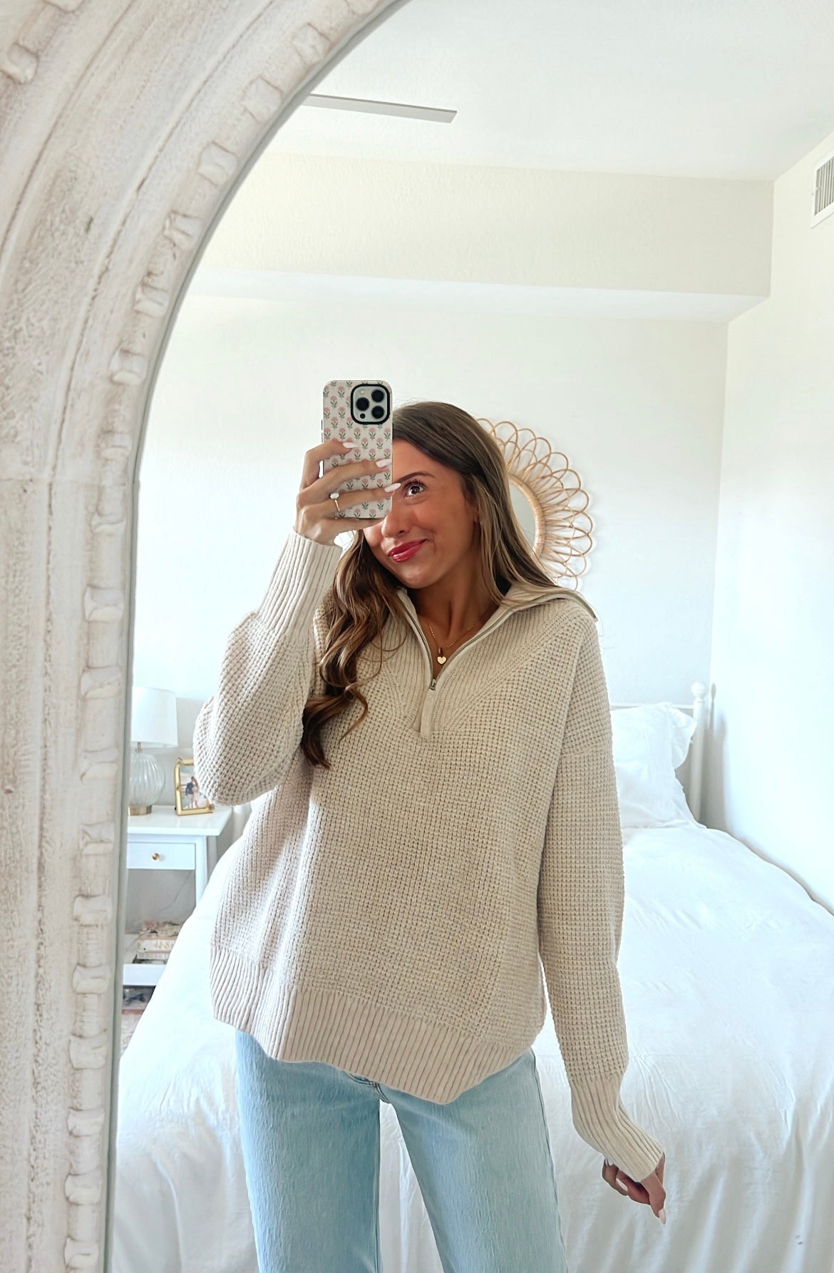 WAFFLE KNIT HALF ZIP