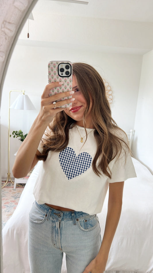 GINGHAM HEART PATCH TEE