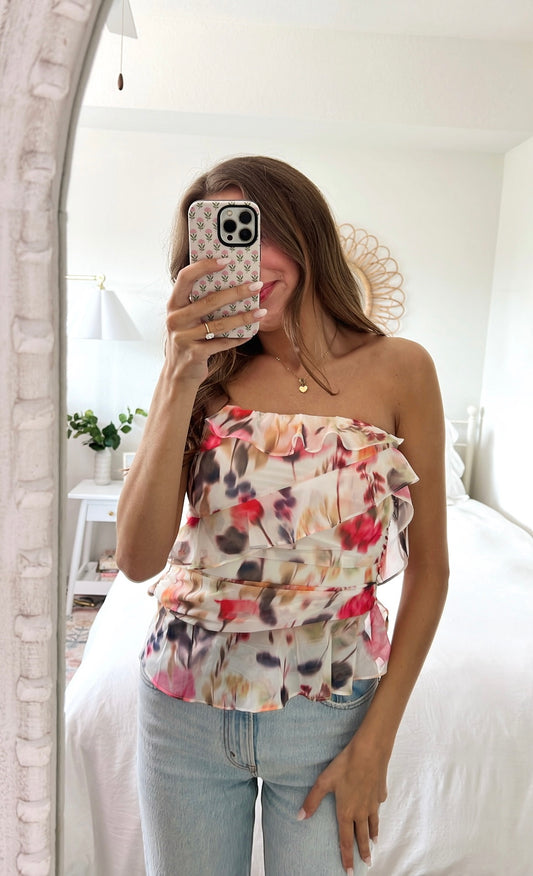FLORAL FLARE TUBE TOP