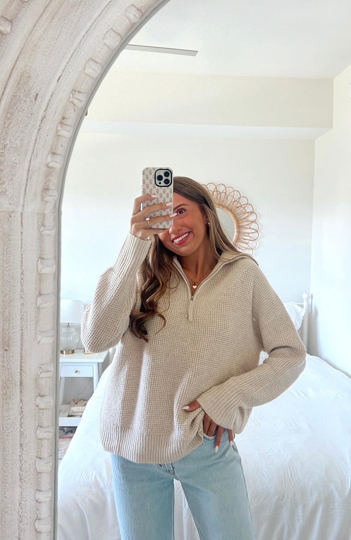WAFFLE KNIT HALF ZIP