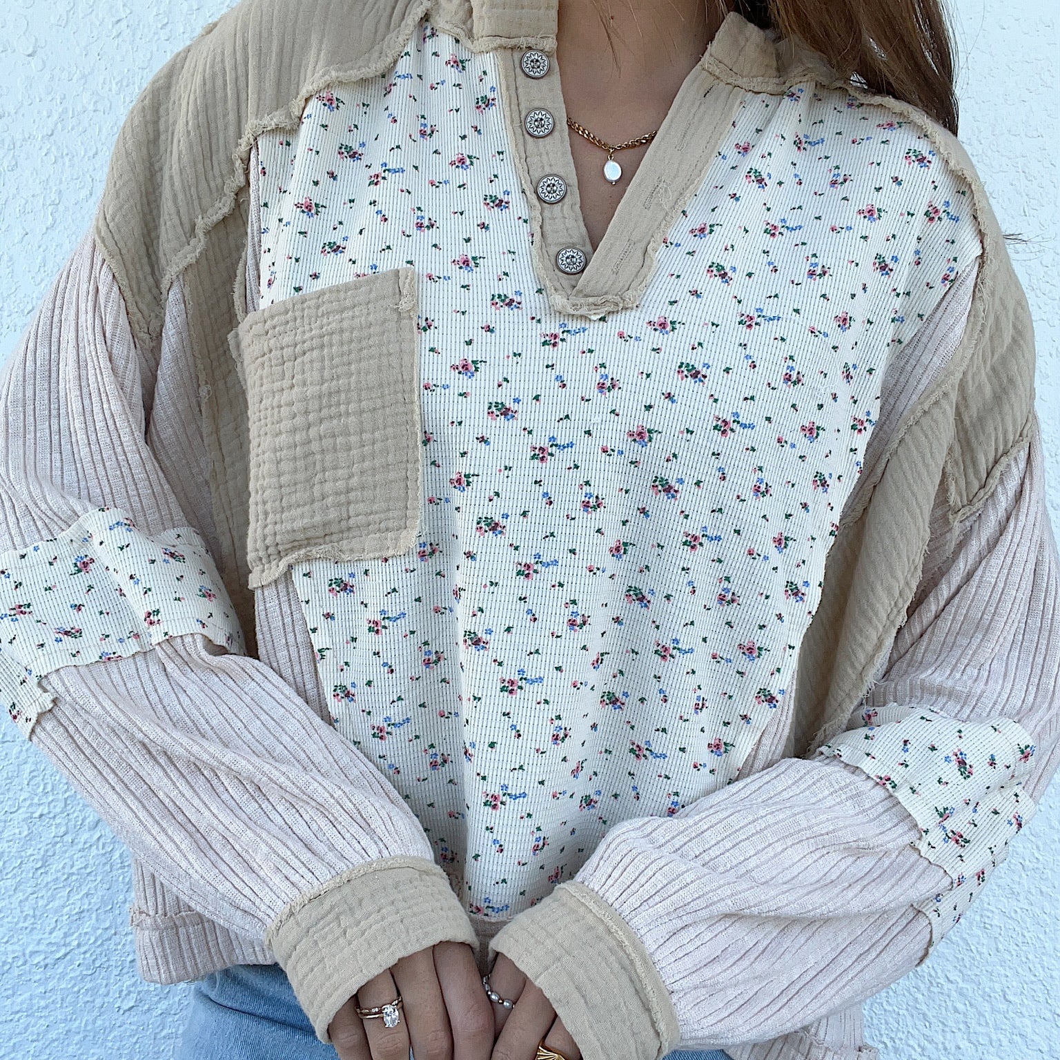 Harvest  Patchwork Hoodie Top