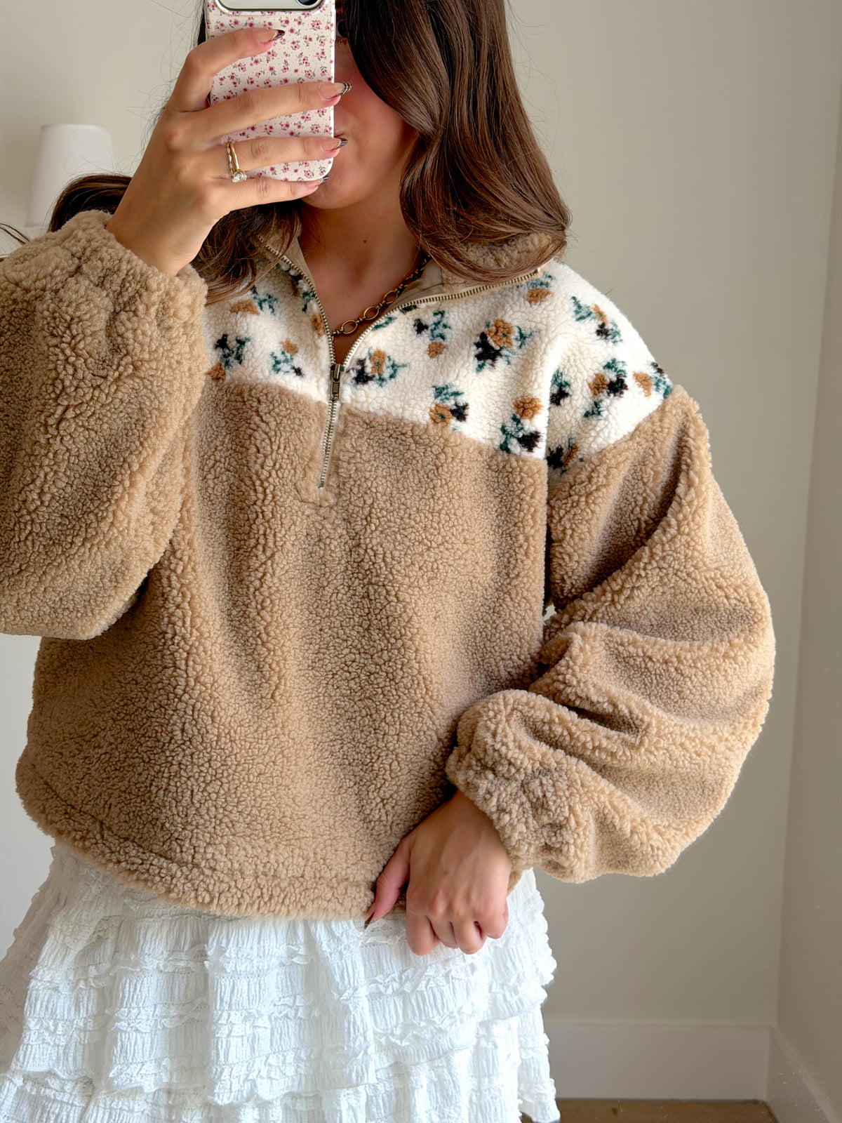 So This Is Love Sherpa Quarter-Zip Jacket - Honey