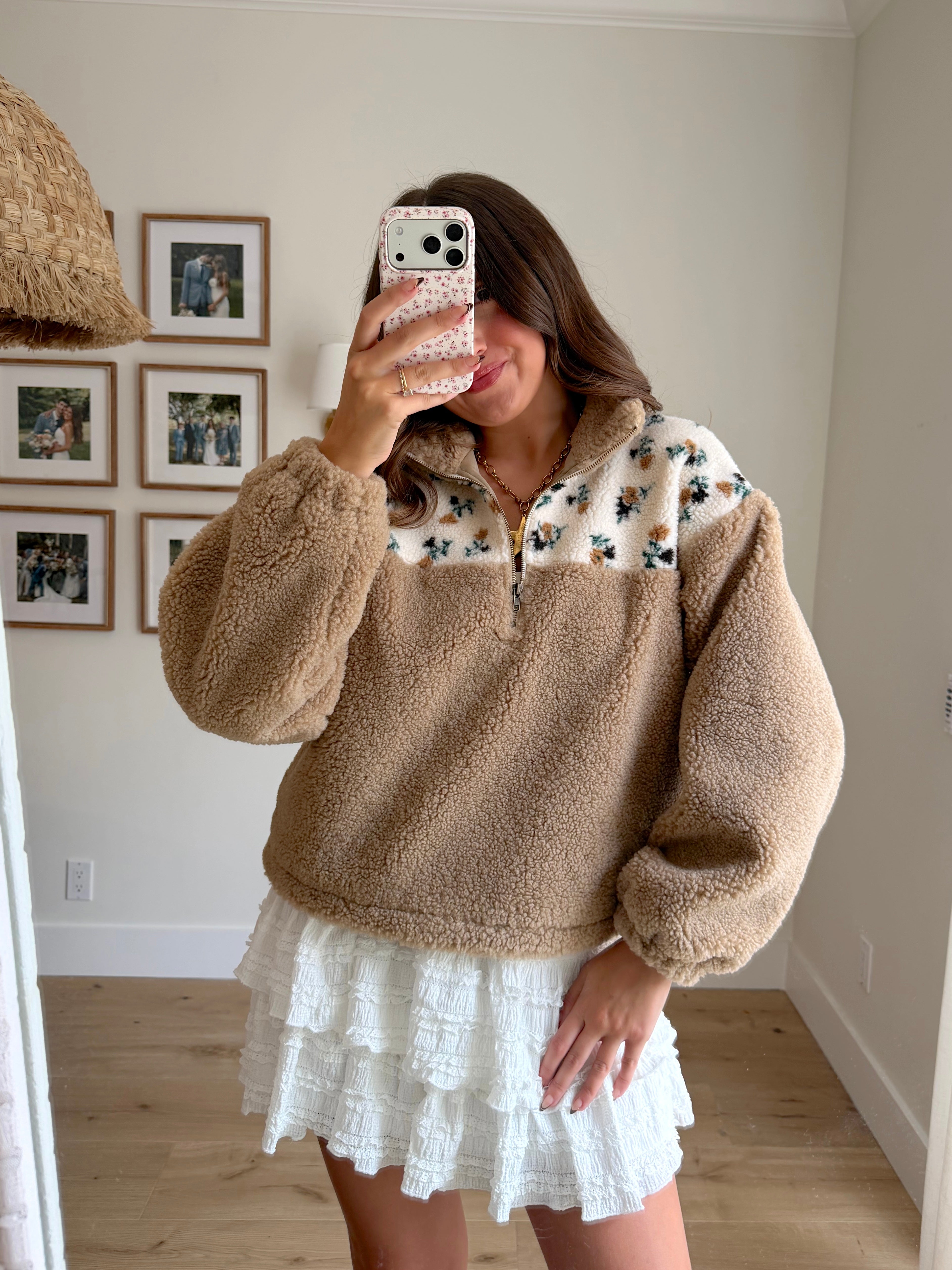 So This Is Love Sherpa Quarter-Zip Jacket - Honey