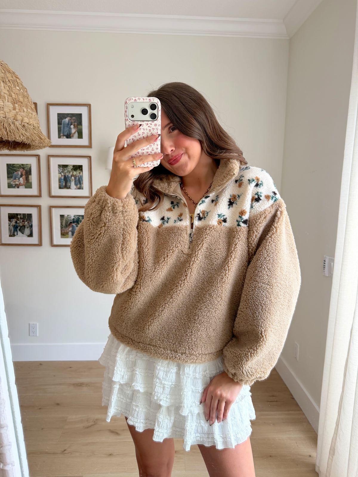 So This Is Love Sherpa Quarter-Zip Jacket - Honey