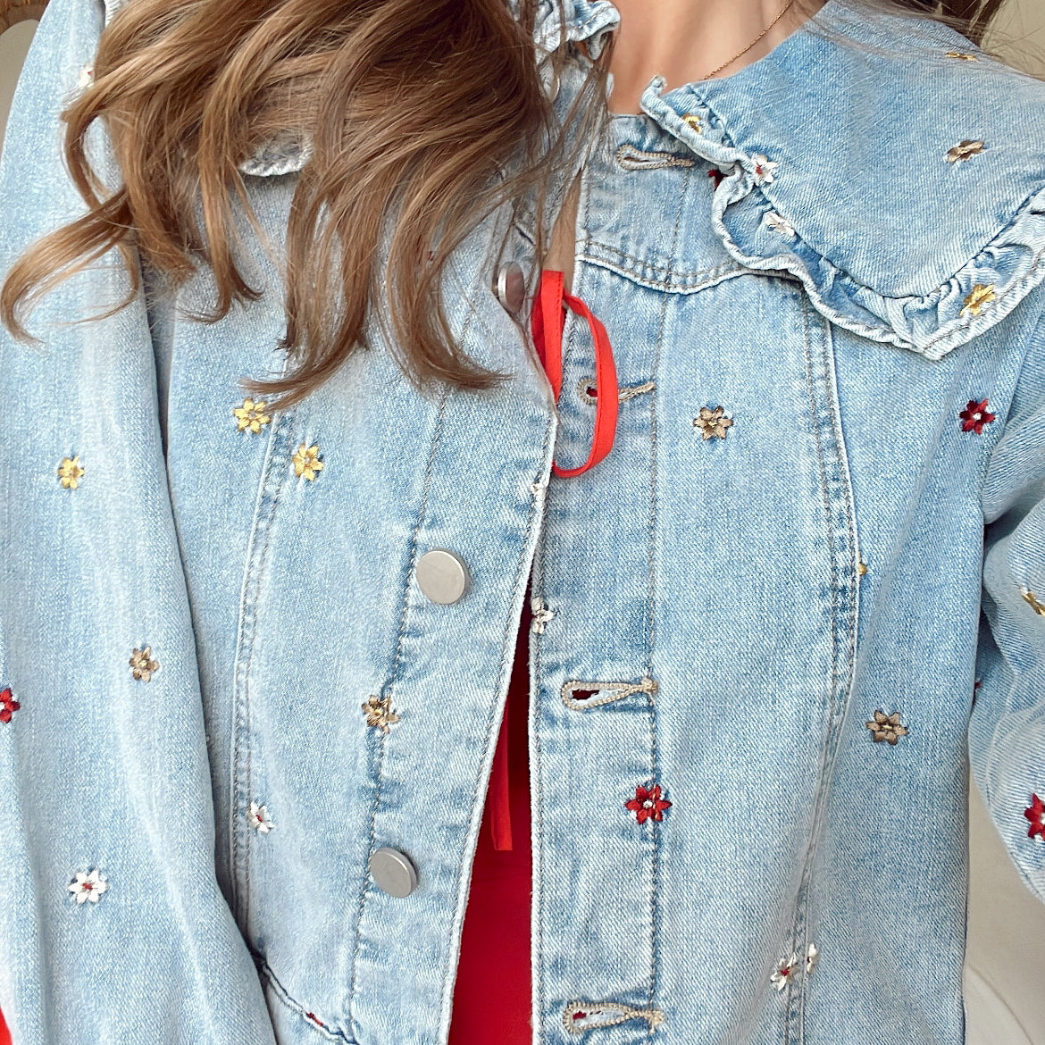 Flower Embroidered Jean Jacket