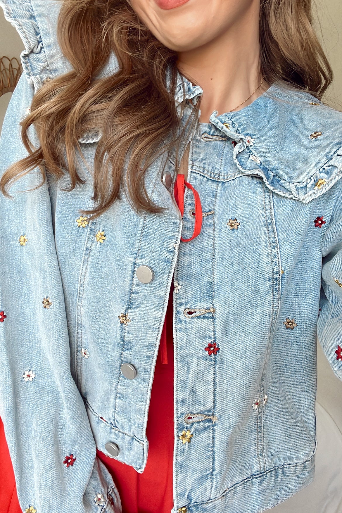 Flower Embroidered Jean Jacket
