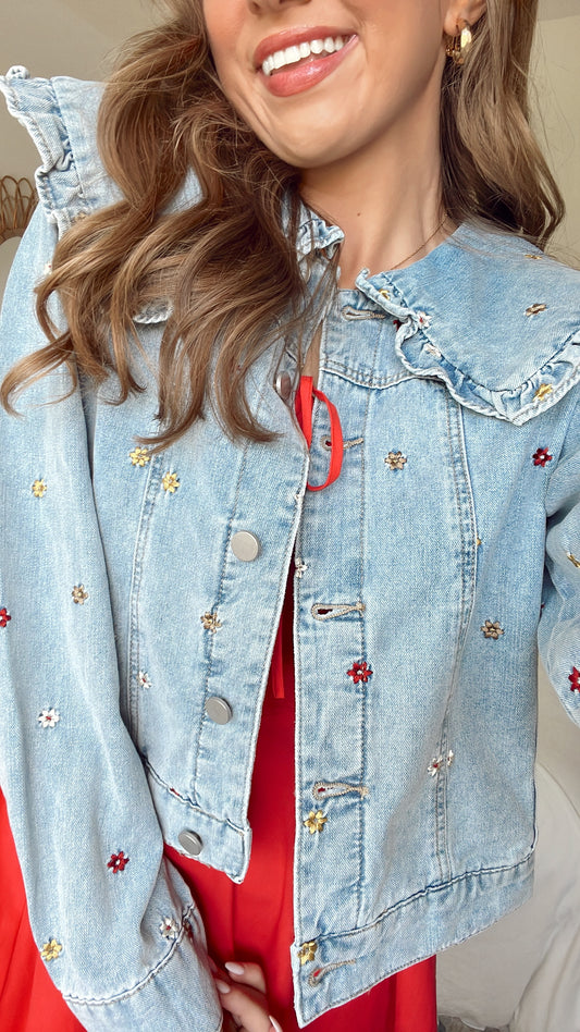 FLOWER EMBROIDERED JEAN JACKET