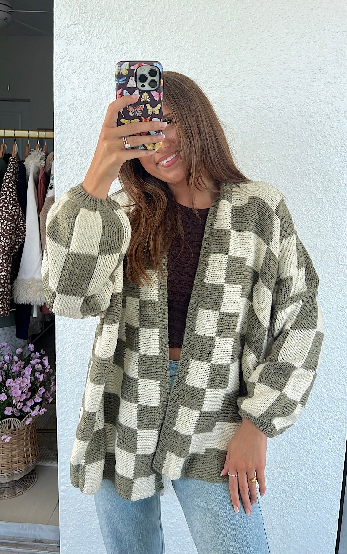Lola Checkered Cardigan - Olive