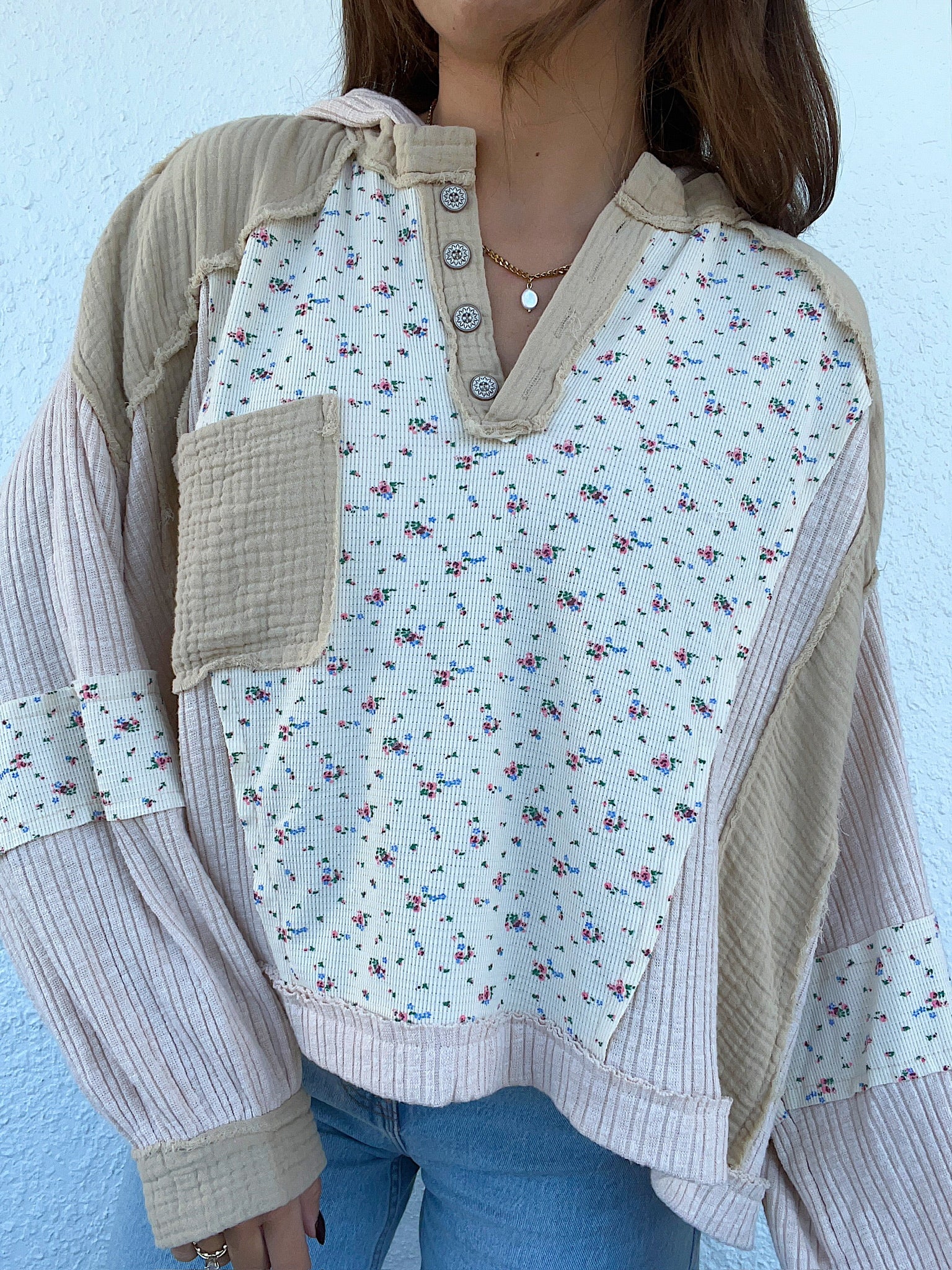 Harvest  Patchwork Hoodie Top