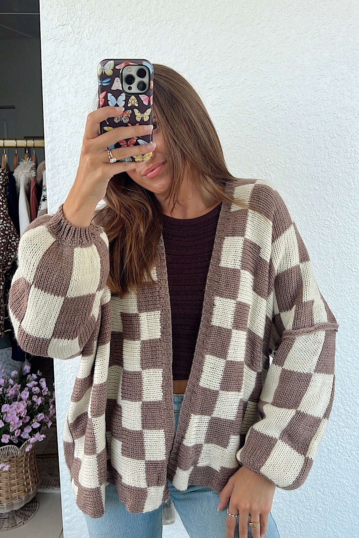 Lola Checkered Cardigan - Espresso