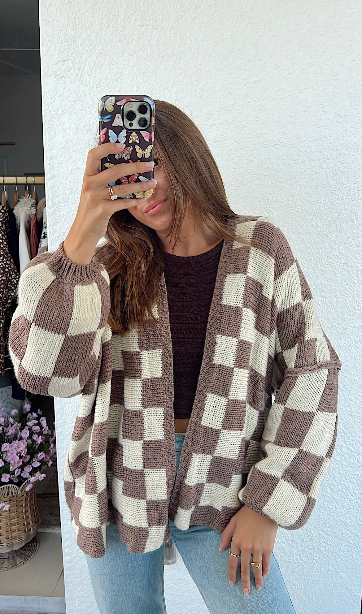 Lola Checkered Cardigan - Espresso