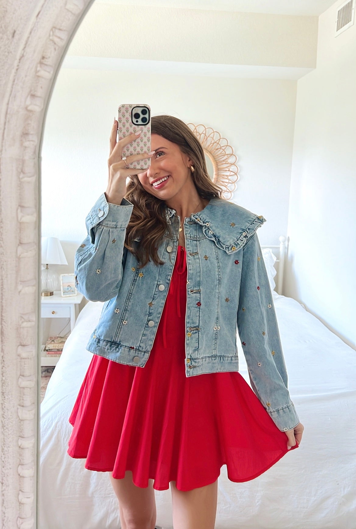 Flower Embroidered Jean Jacket