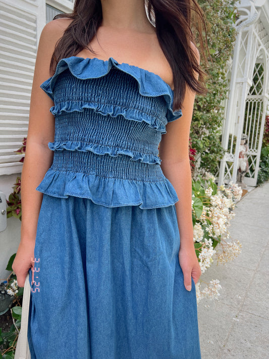 MAMA MIA RUFFLE MIDI DRESS