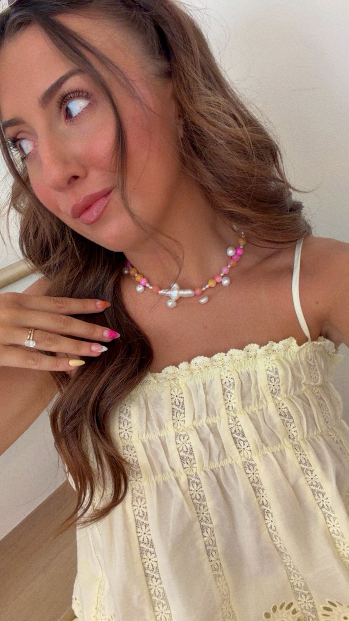 Peachy Dawn Cross Necklace