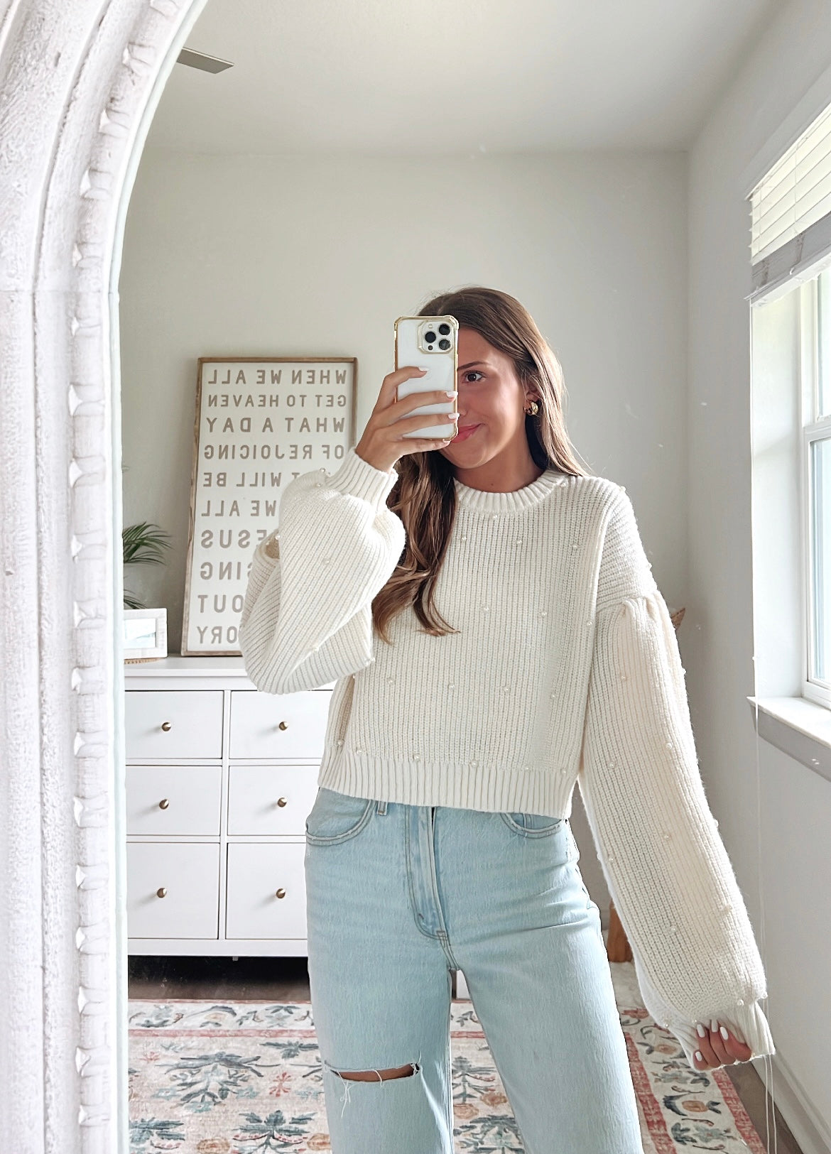 IVORY PEARL DETAIL SWEATER