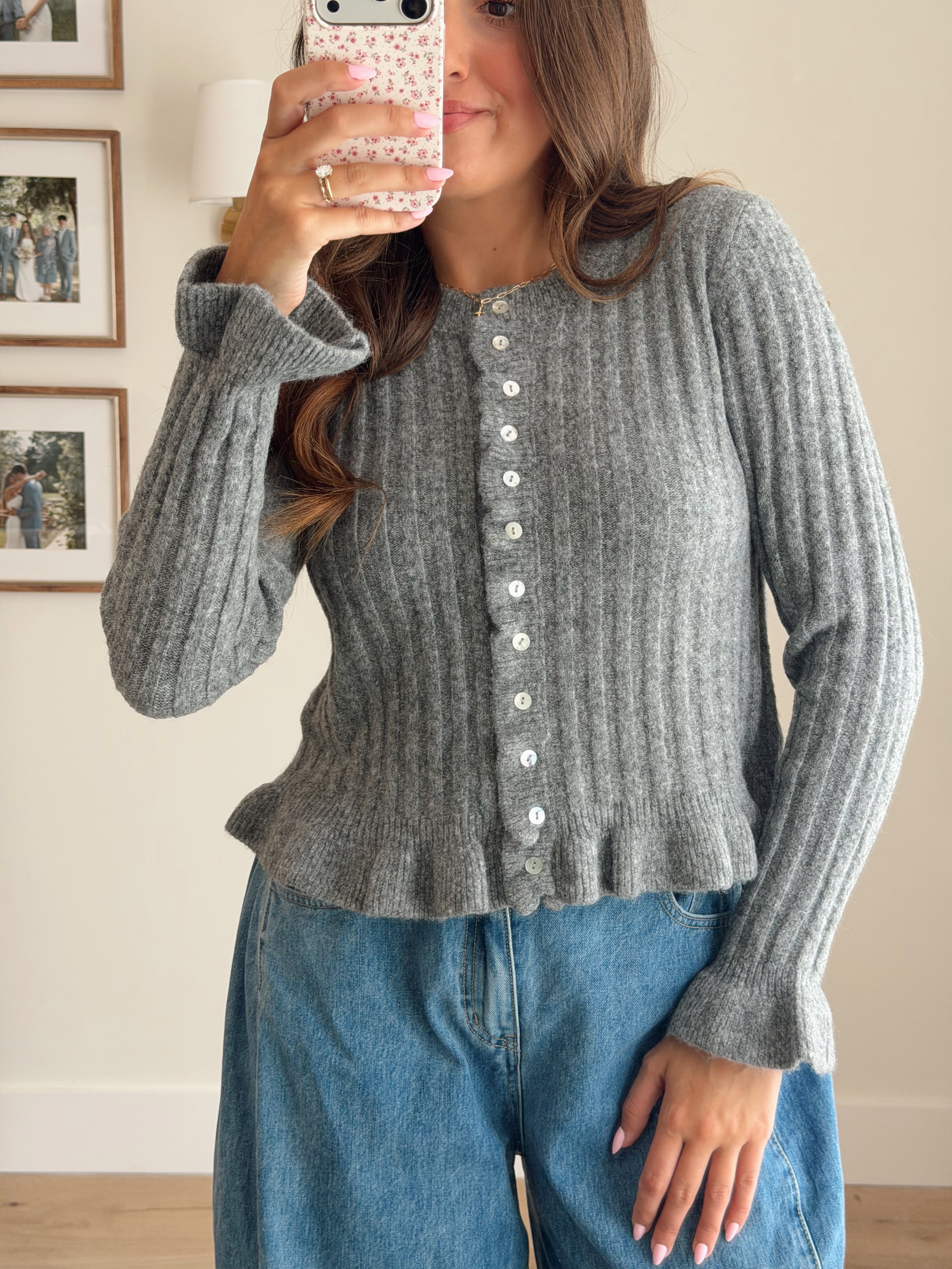 Heirloom Ruffle Cardi - Slate