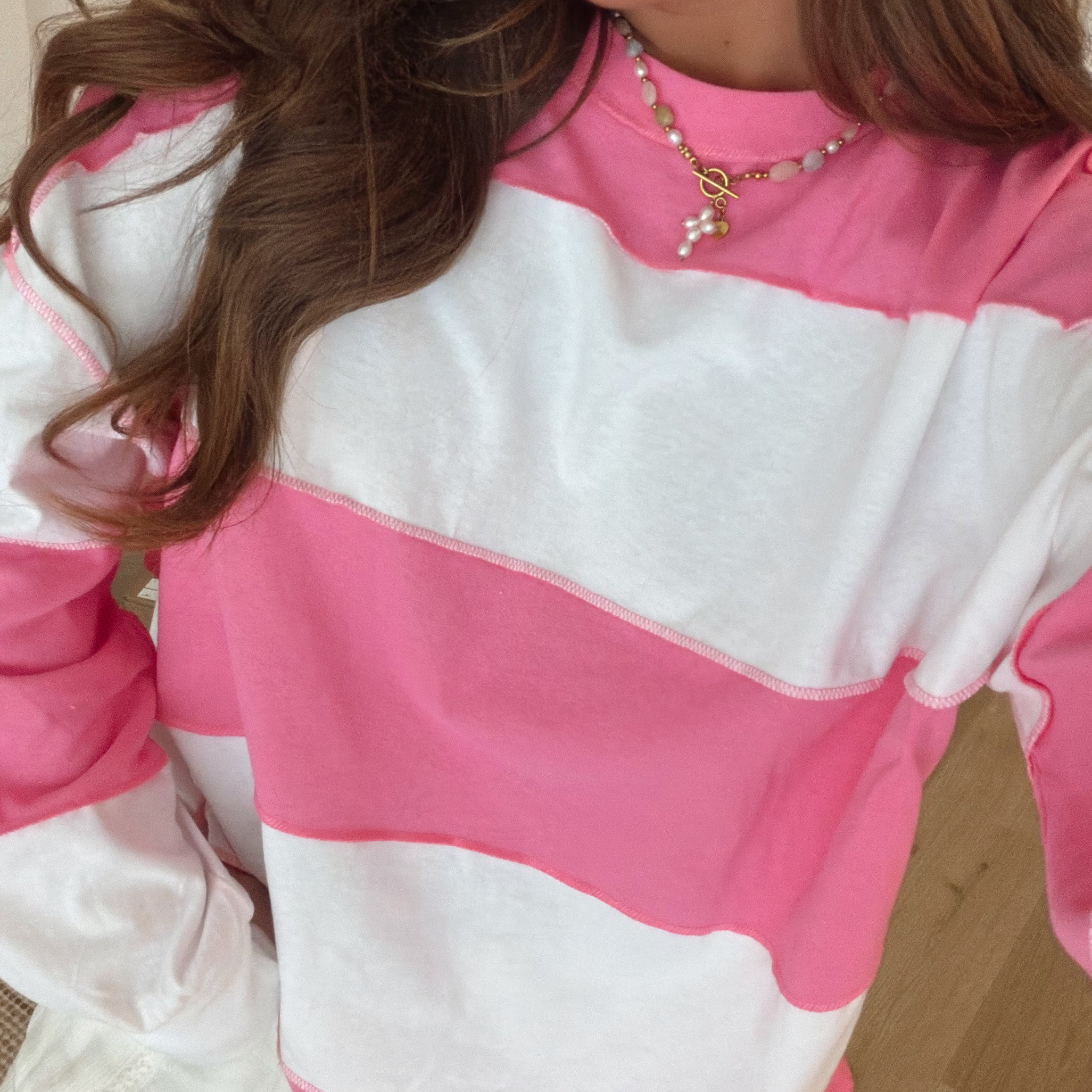 Millie Oversized Stripe Crew - Pink
