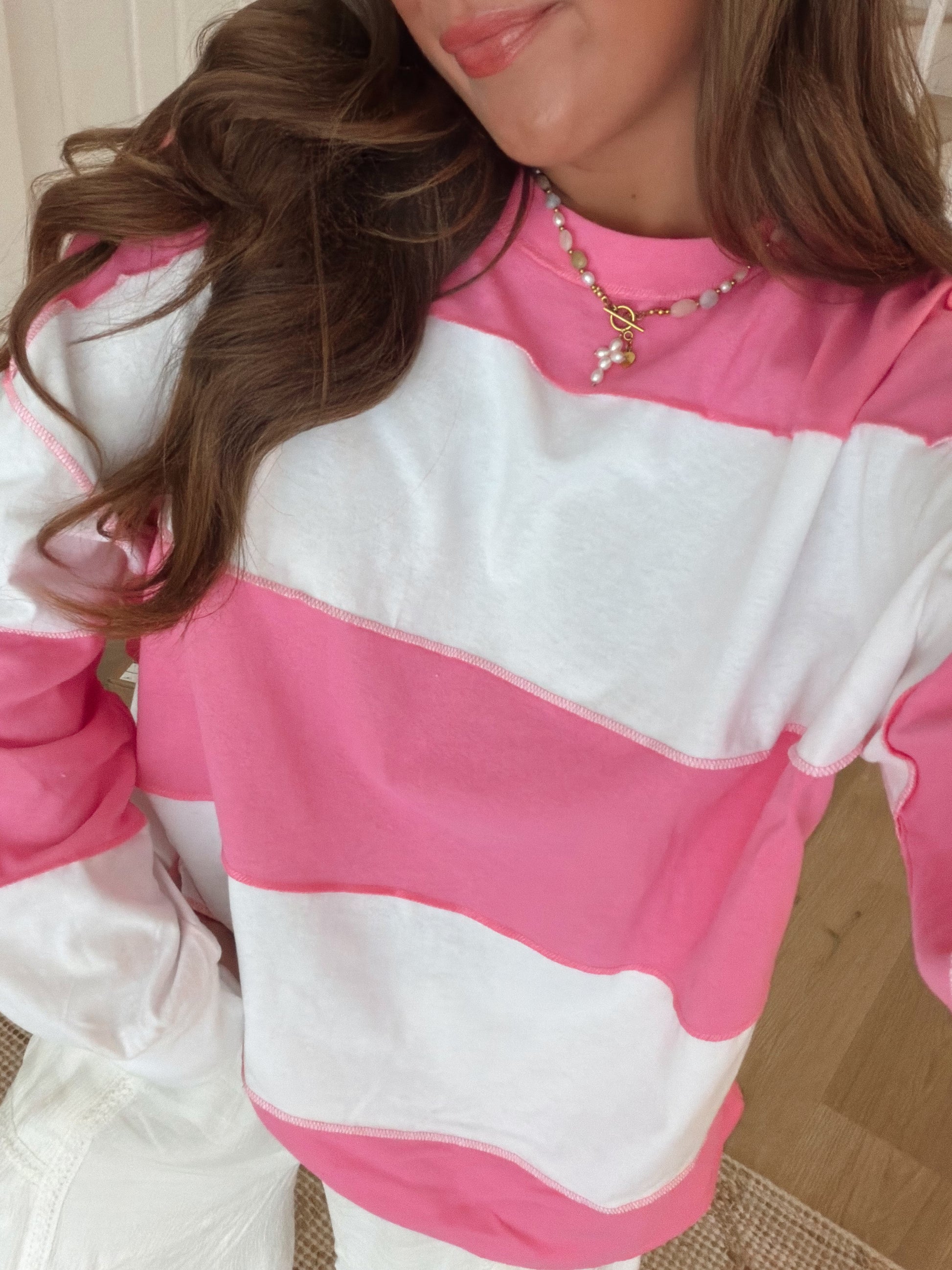 Millie Oversized Stripe Crew - Pink