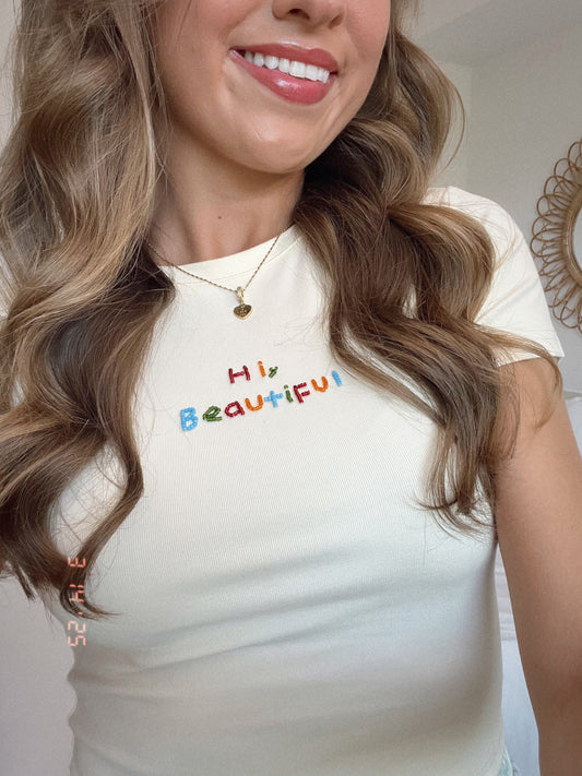 'HI BEAUITFUL' BEADED BABY TEE