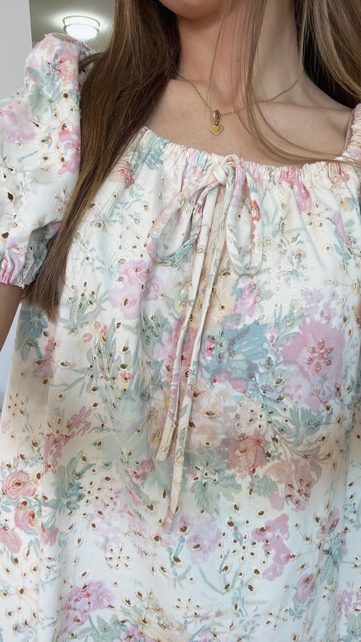 EYELET FLORAL MINI DRESS