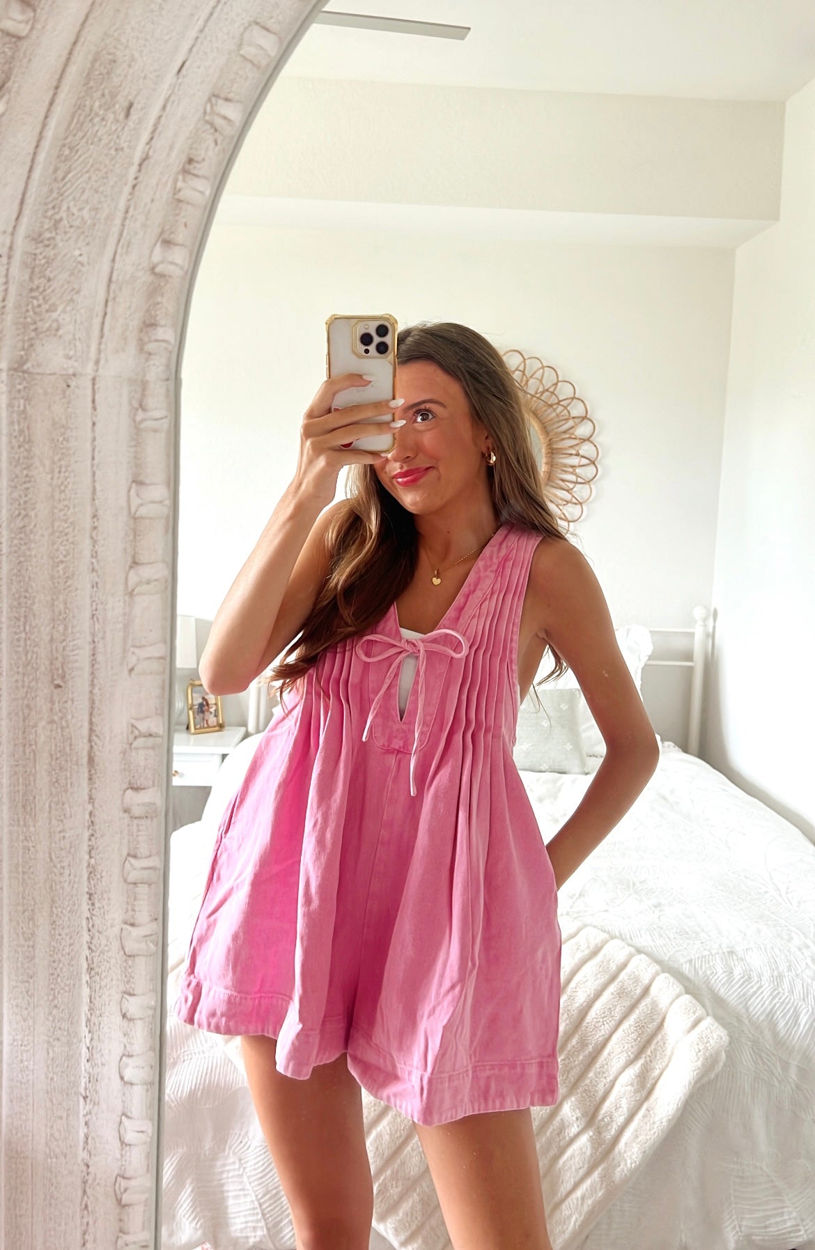 DENIM GIRL ROMPER - PINK