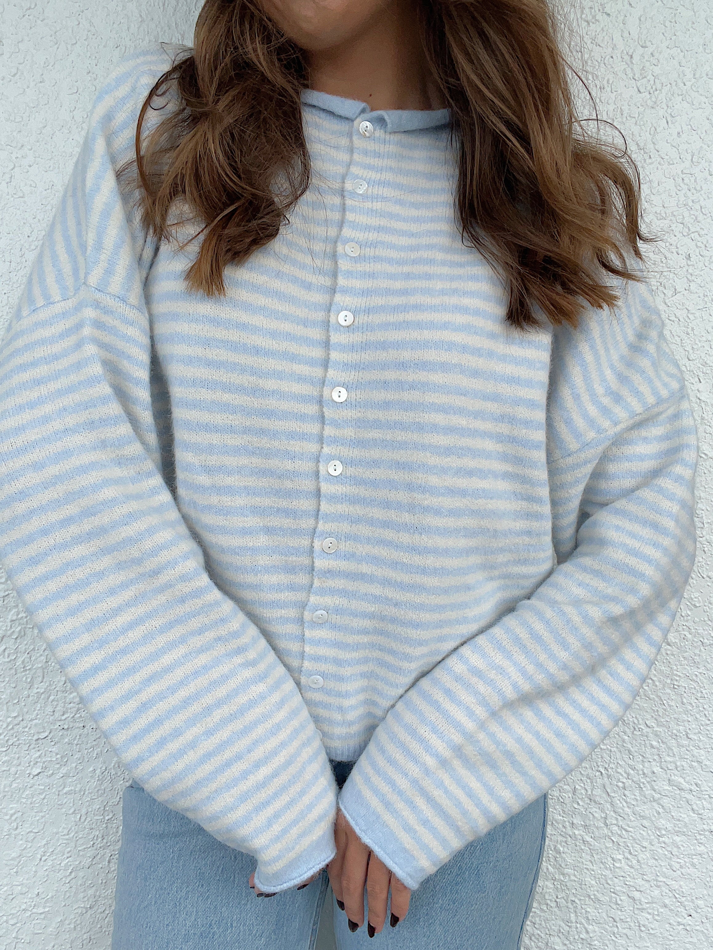 Church Girl Knit - Baby Blue Stripe