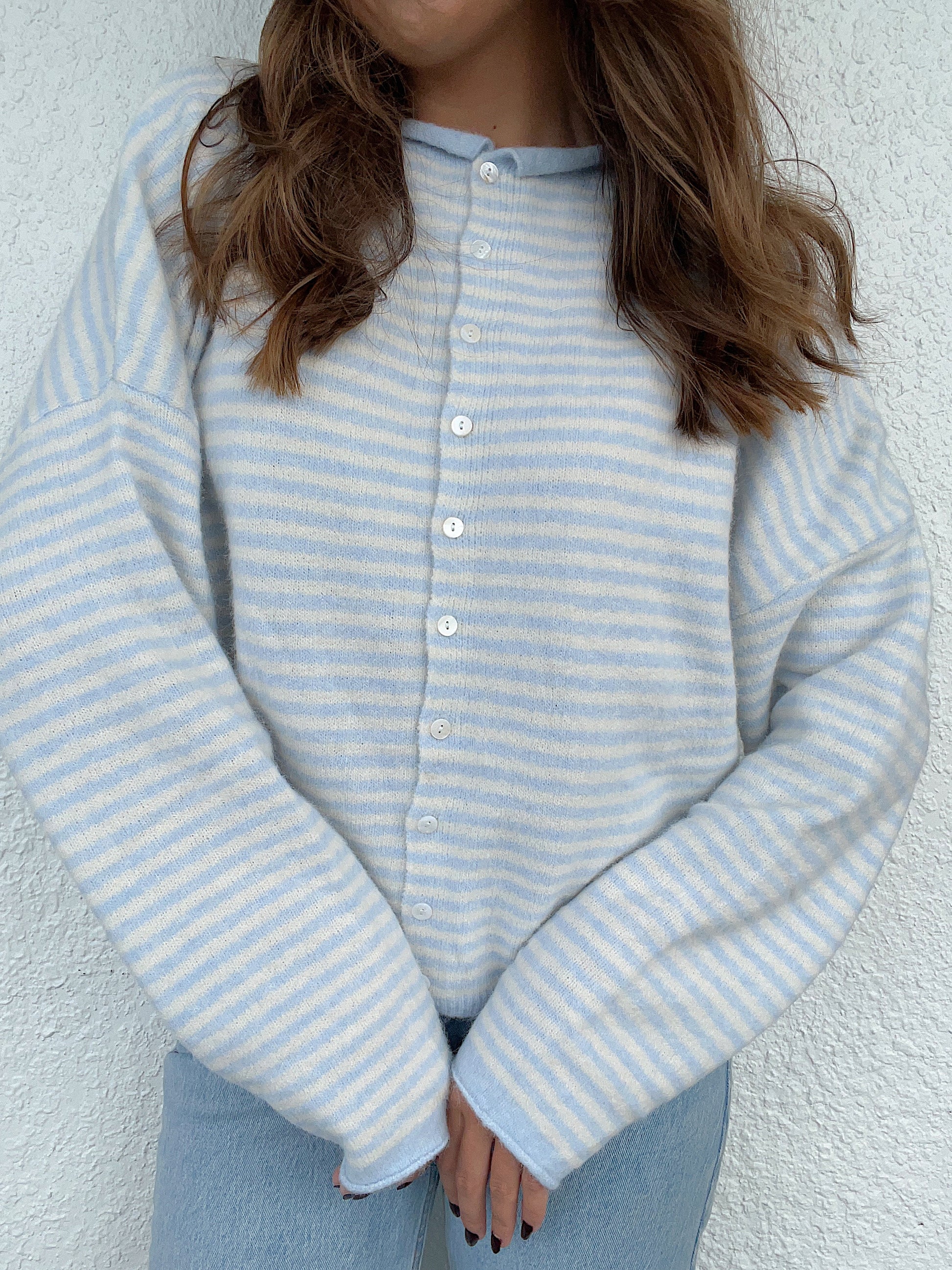 Church Girl Knit - Baby Blue Stripe