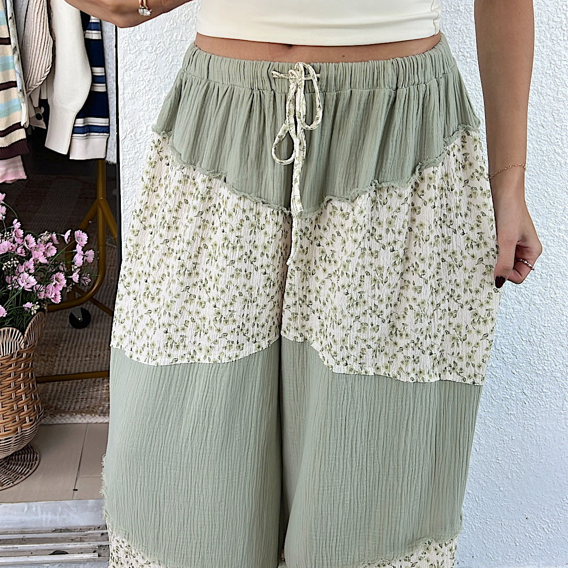 Floral Beach Pants - Sage