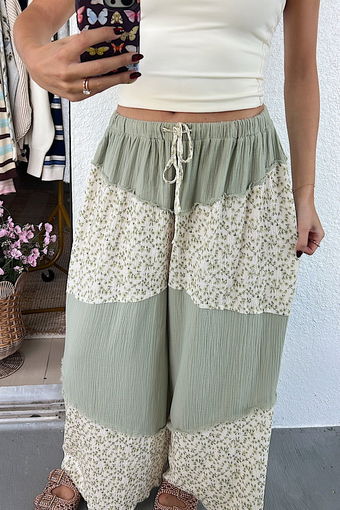 Floral Beach Pants - Sage