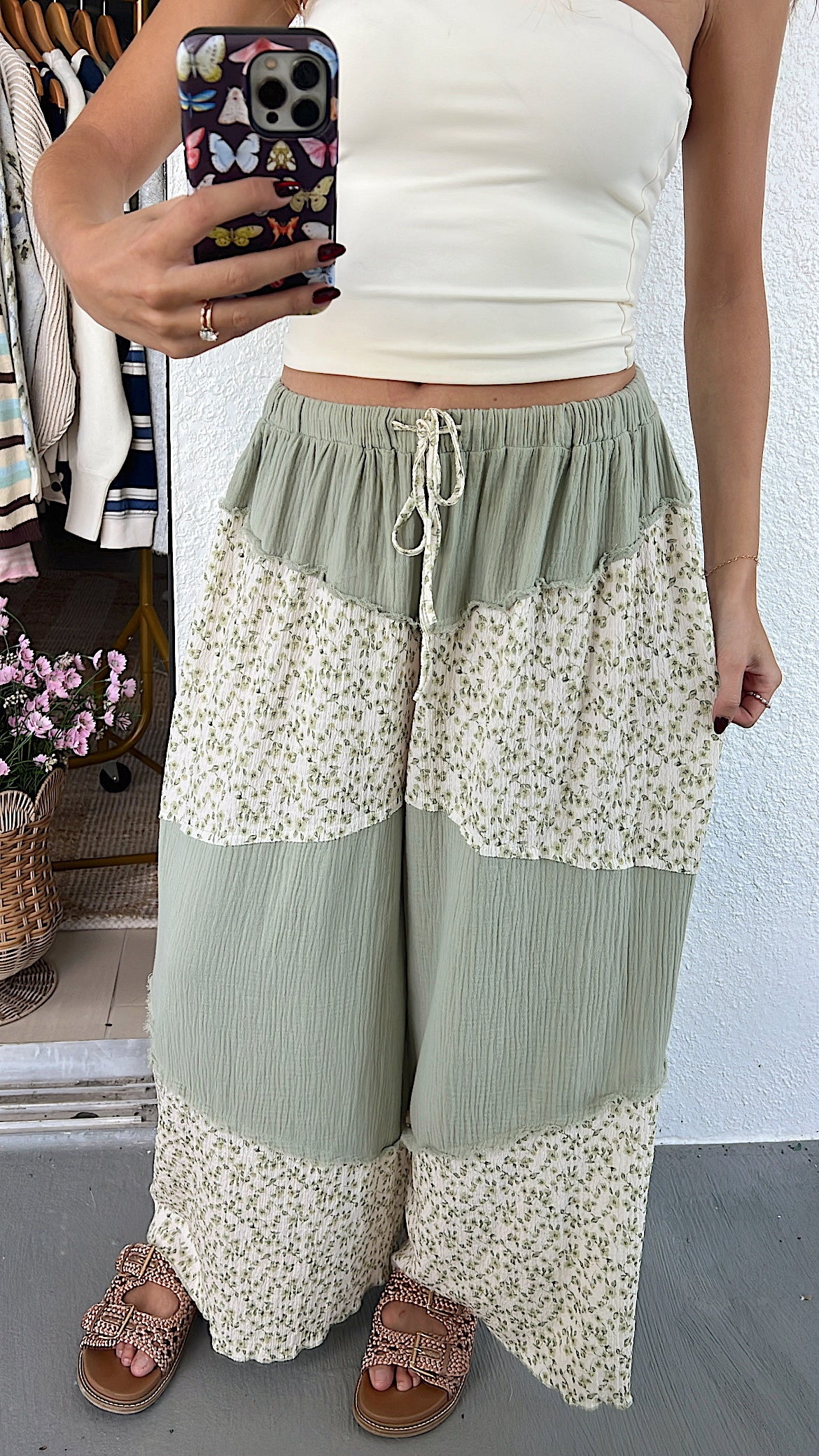 Floral Beach Pants - Sage