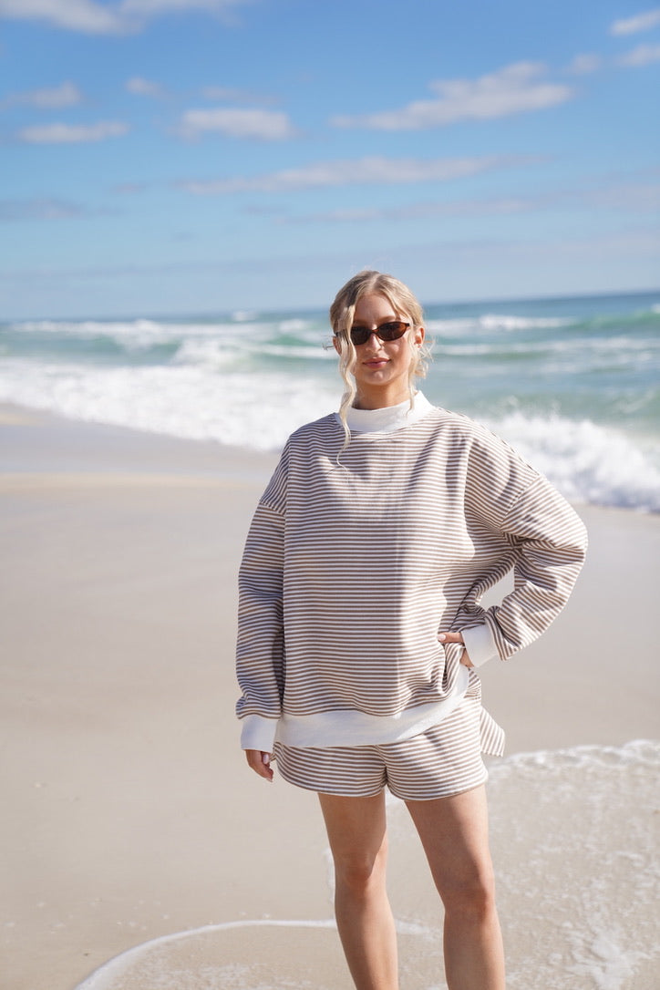 Rosaline Stripe Mockneck - Brown