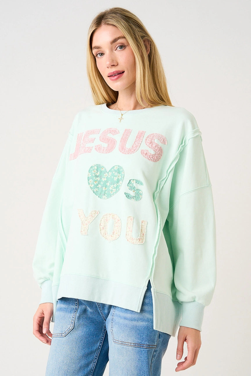 Jesus Loves You Crew - Teal