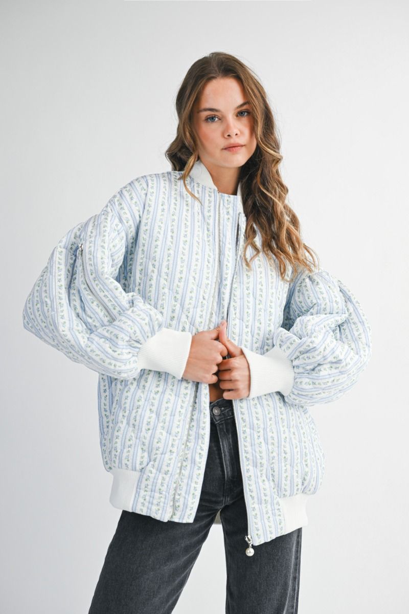Floral Bomber Jacket - Blue