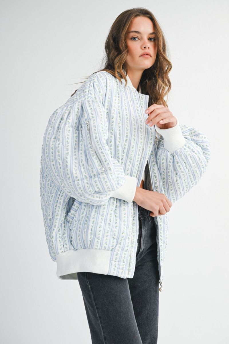 FLORAL BOMBER JACKET - BLUE