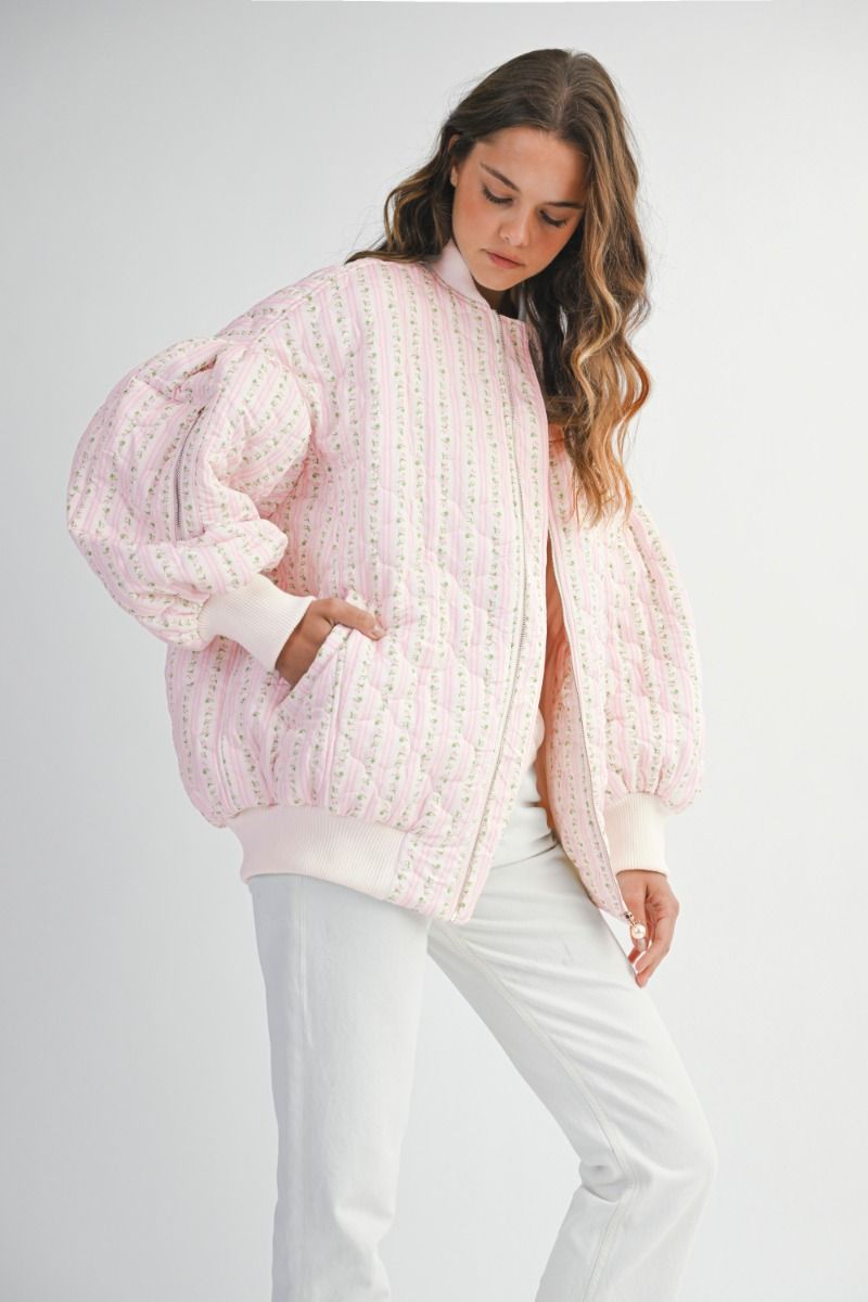 FLORAL BOMBER JACKET - PINK
