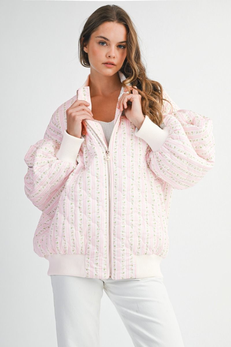 FLORAL BOMBER JACKET - PINK